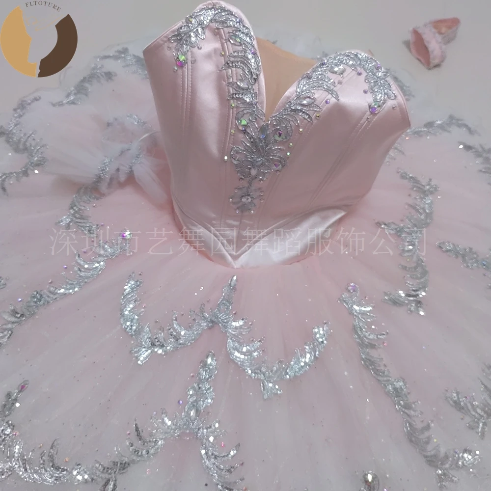 

FLTOTURE YN2060 Classical Women Child 10 Layers Pink Tulles Tutu Skirt Ballet Variation Fairy Doll Performance Costumes