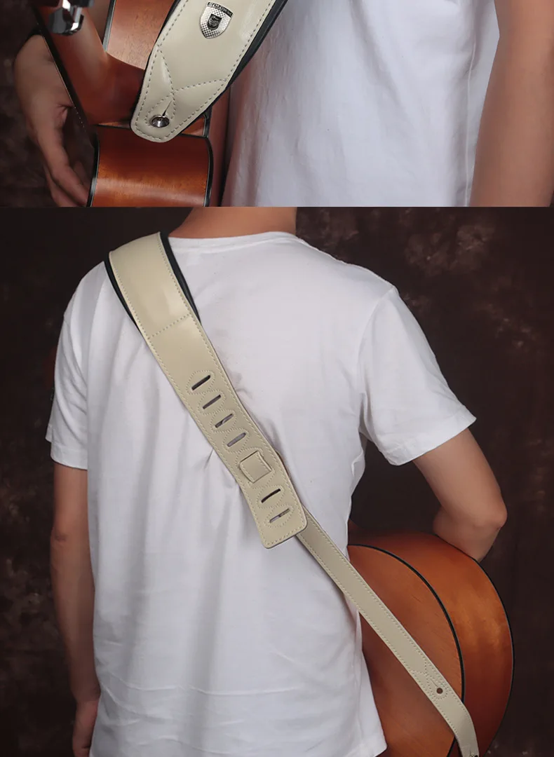 Soldier High Quality Genuine Leather Real Cowhide Guitar Strap for Electric Bass Guitar Adjustable Padded Belt WHITE Color