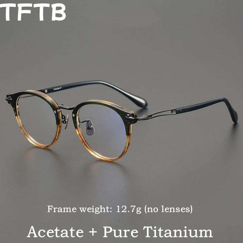 

TFTB Men's Luxury Acetate Pure Titanium Glasses Retro Round Big Size Women's Optical Prescription Eyeglasses Frame CUMULUS 143mm