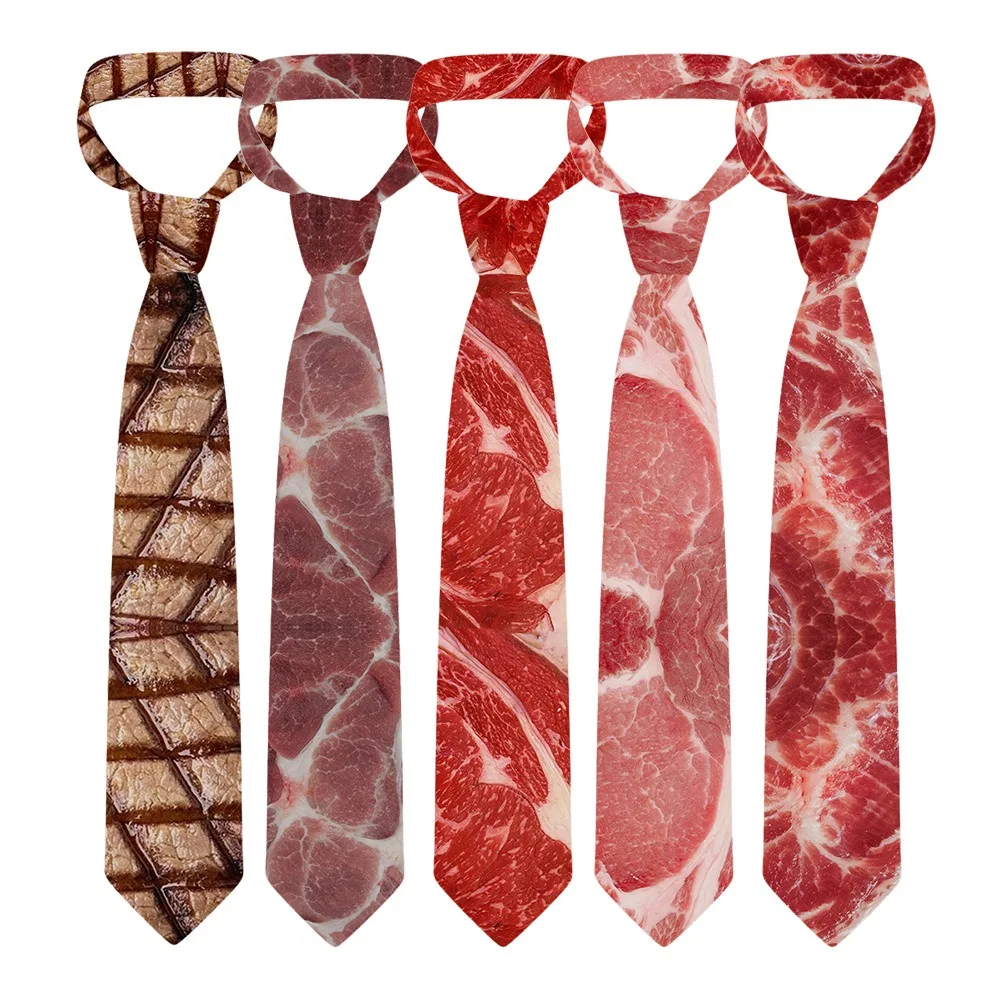 

8cm Meat Style Design Tie Adjustable Narrow Hot Food Printing Tie Interesting Hand Tied Steak Food Printing Men Necktie