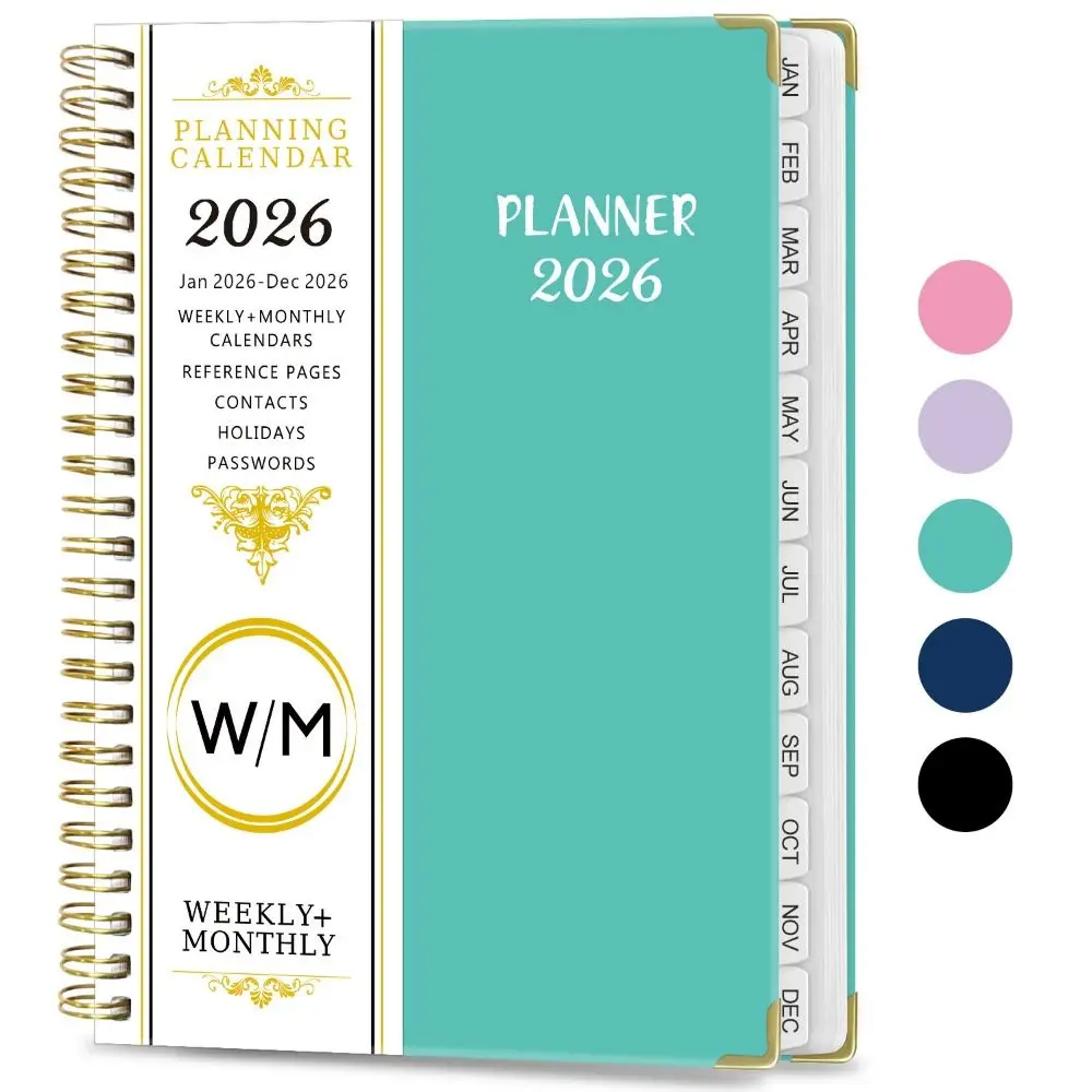 Programma annuale 2026 Planner Notebook Formato A5 Rilegatura a spirale Pianificatore di lavoro per ufficio Diario di 365 giorni 71 fogli/142 pagine