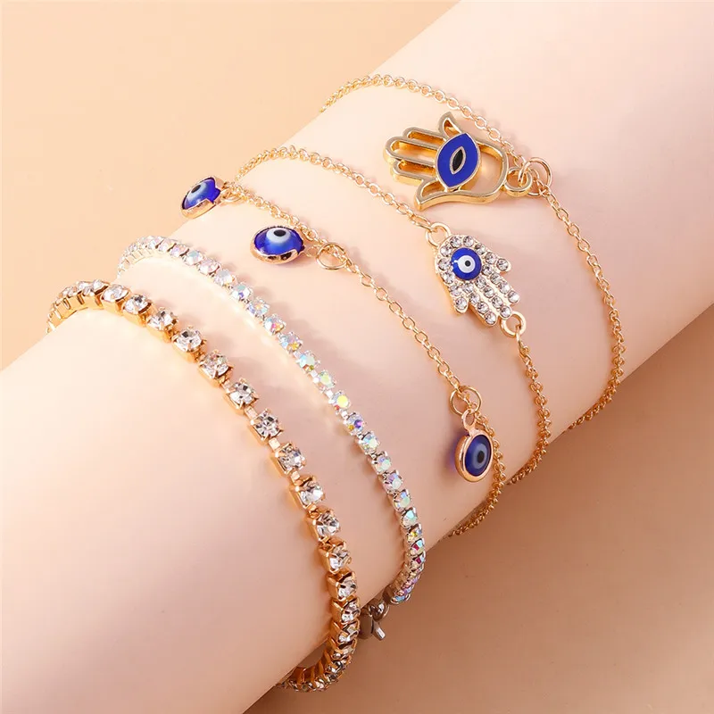 Aihua Bohemian Kristall türkisch glücklich blau Auge Armband Armreif für Frauen Gold Farbe Kette Armband Set Vintage Boho Schmuck Geschenke – Detail 25