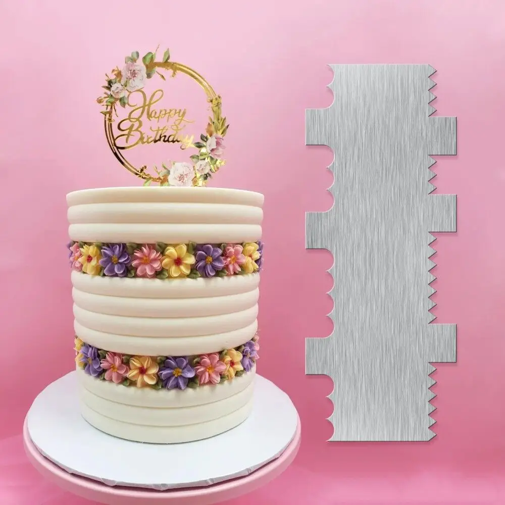 Stainless Steel Cake Scraper,Decorating Contour Stripe Cake Comb Saw Tooth Smoother Buttercream Frosting Scraper Cake Tools