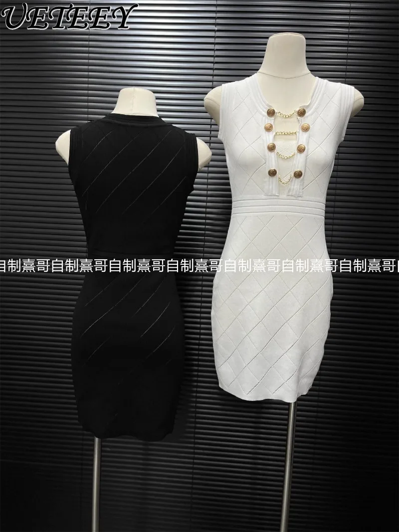 فستان أنيق على الطراز الفرنسي بدون أكمام مفرغ للنساء فساتين قصيرة ضيقة فاخرة ومثيرة بقصة ضيقة