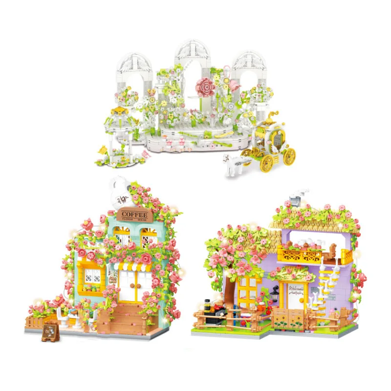 

Creative Bride And Groom Figures Mini Block City Street View Wedding Church Flower Coffee Garden Building Brick Toys For Gifts