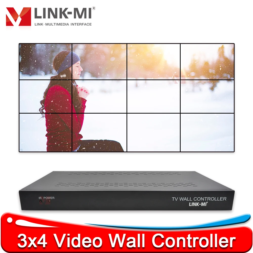 3x4 Video Wall Controller 1080P with Zoom Function, HDMI/DVI/VGA/USB Input, front panel buttons,remote/RS-232/central Control