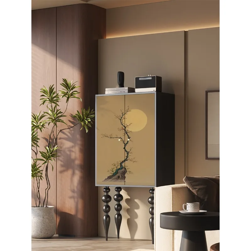 

Retro solid wood chest, entrance cabinet, bedroom integrated high-footed cabinet against the wall, living room