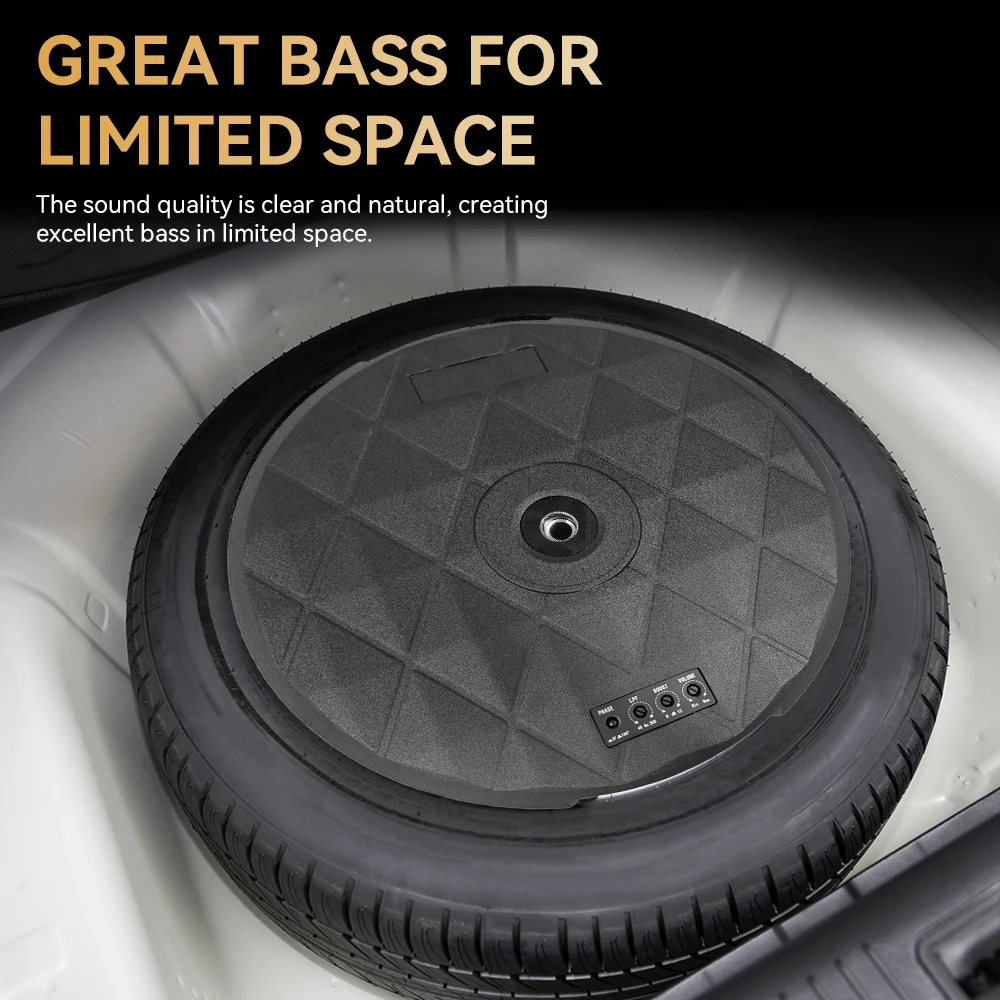 Podofo 12-Zoll Slim Powered Subwoofer-Gehäuse und Audiokabel Auto-Subwoofer passt in das Reserverad für den Austausch des Auto-Ersatzrads. – Detail 6