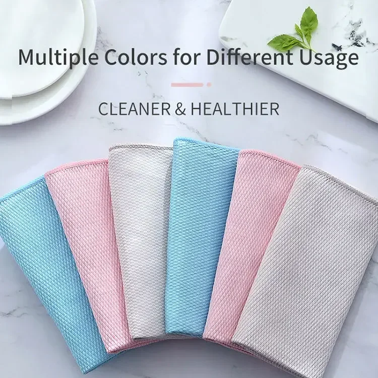 Microfiber Fish Scale Dishcloths Kitchen High Absorbent Oil-proof Washing Rag Glass Window Wipe Cloth Household Cleaning Cloths