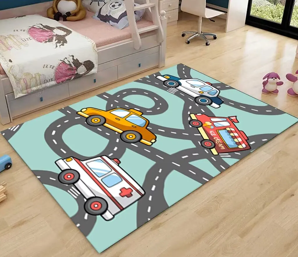 Children's Game Carpet for Living Room Modern Road Traffic Route Map Area Decoration Rug Bedroom Bedside Sofa Non-slip Floor Mat