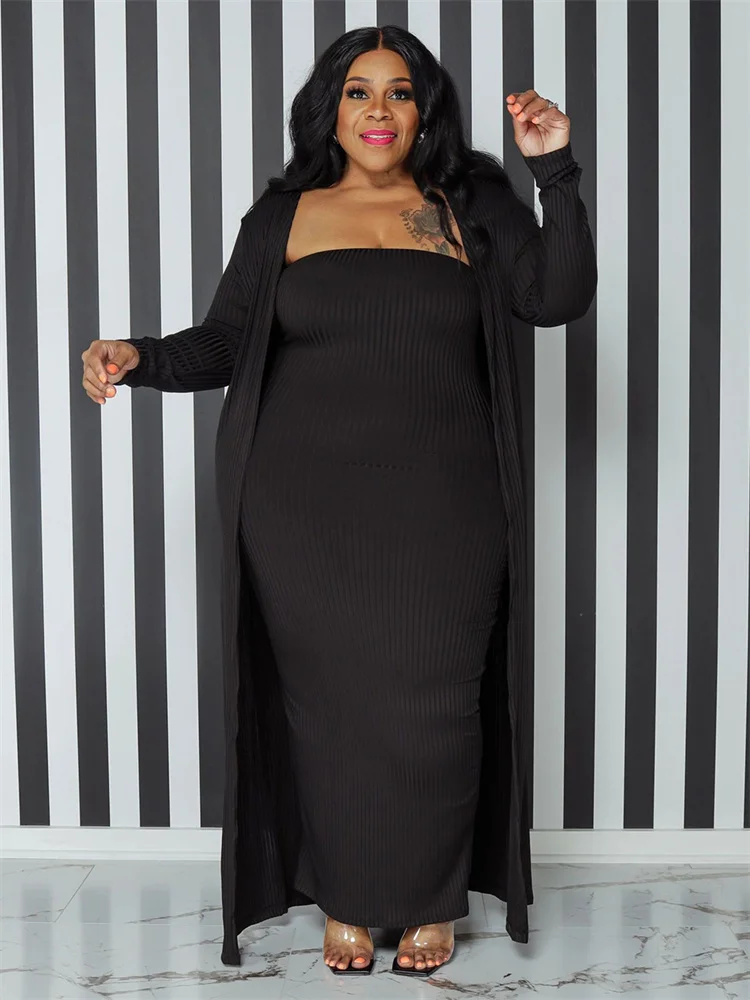 Wmstar-Conjuntos de vestidos de talla grande, trajes de 2 piezas, vestidos Maxi, abrigo, traje Sexy a juego, ropa de otoño, venta al por mayor,