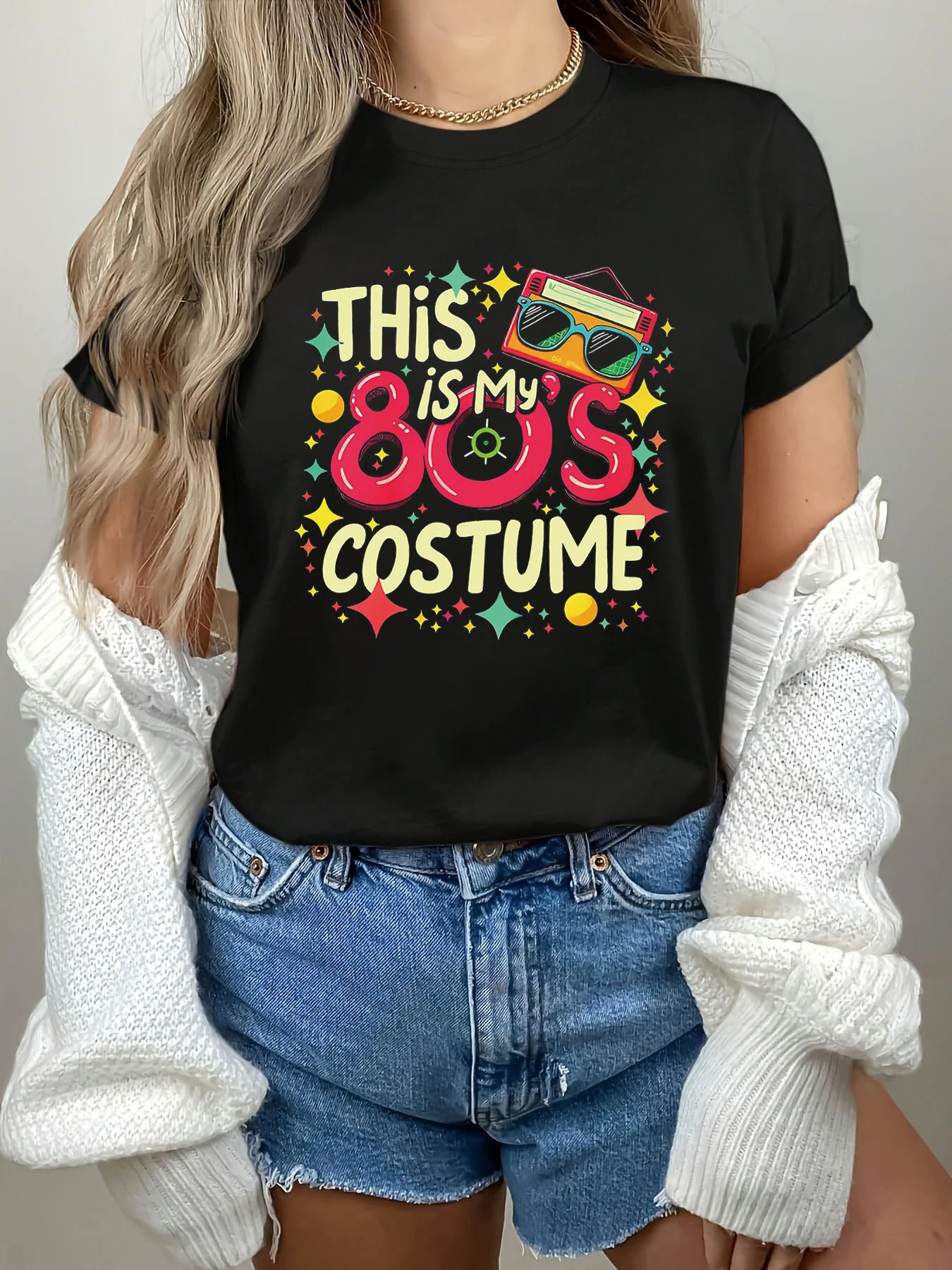 

Women's T-shirt Short Sleeve THIS IS MY 80'S COSTUME Letter Print Crew Neck Casual Top For Summer & Spring