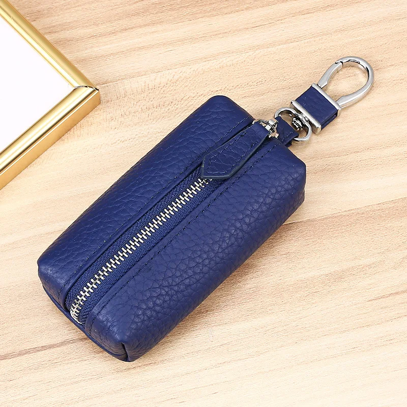 Genuine Leather Key Wallet Men Cowhide Zipper Car Key Holder Buckets Keys Organizer Pouch Women Casual Home Key Case Housekeeper