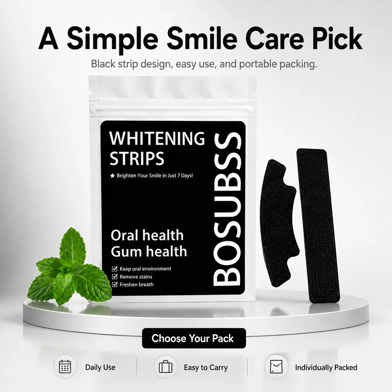 Black Teeth Brightening Strips, 5 Pairs Smile Care Strips, Easy Daily Oral Care, Portable Home Travel Use view 2