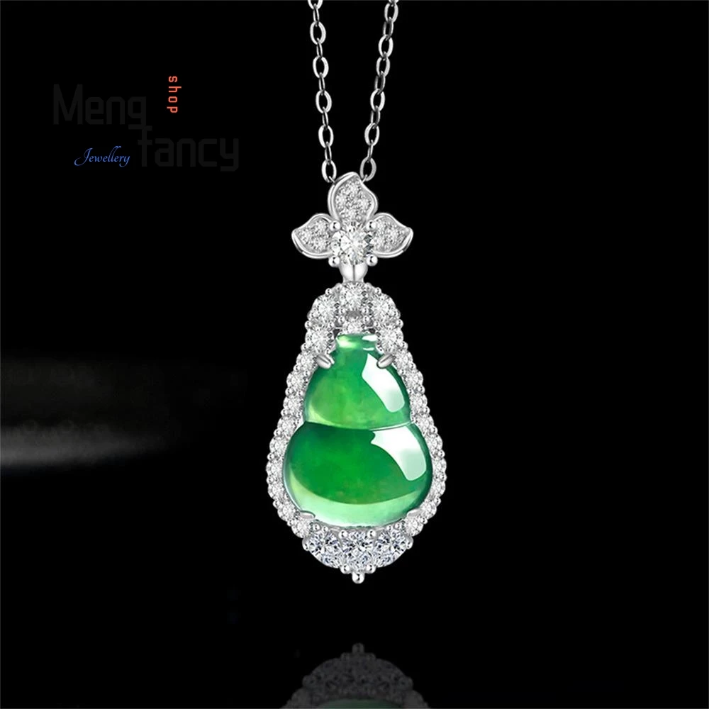 

Jade Yang green gourd S925 silver inlaid ice kind of jade pendant jade pendant women's necklace fashion pendant