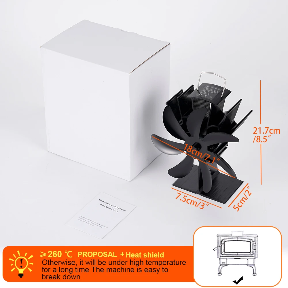 7-bladen kachelventilator Warmte-aangedreven open haardventilator Houtkachel Aluminium Eco-ventilator Rustig huis Warm Efficiënte warmteverdeling