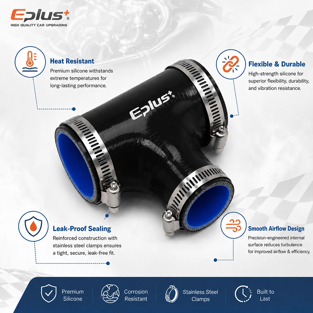 EPLUS Schwarzer Silikonschlauch 3-Wege T-förmiger Turbo-Ansaugschlauch Universeller Verstärkter Lufteinlass-Schlauch Silikagel-Kupplungsadapter – Detail 3