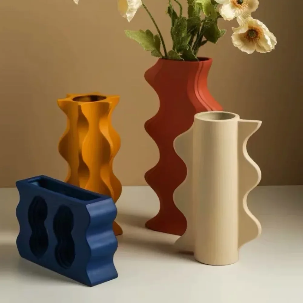 

Flower Vase Ceramic Geometric Ornaments Wave Dinning Room Bedroom Tabletop Decor Jarrones pot de fleur сухоцветы