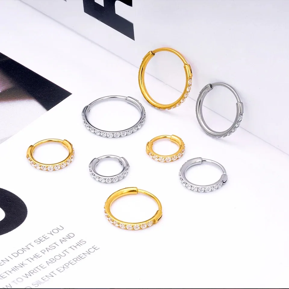 1/10pcs G23 Titanium Nose Ear Piercing Classic Round 5A Zircon Hoops Hinged Ear Tragus Cartilage Septum Body Jewelry