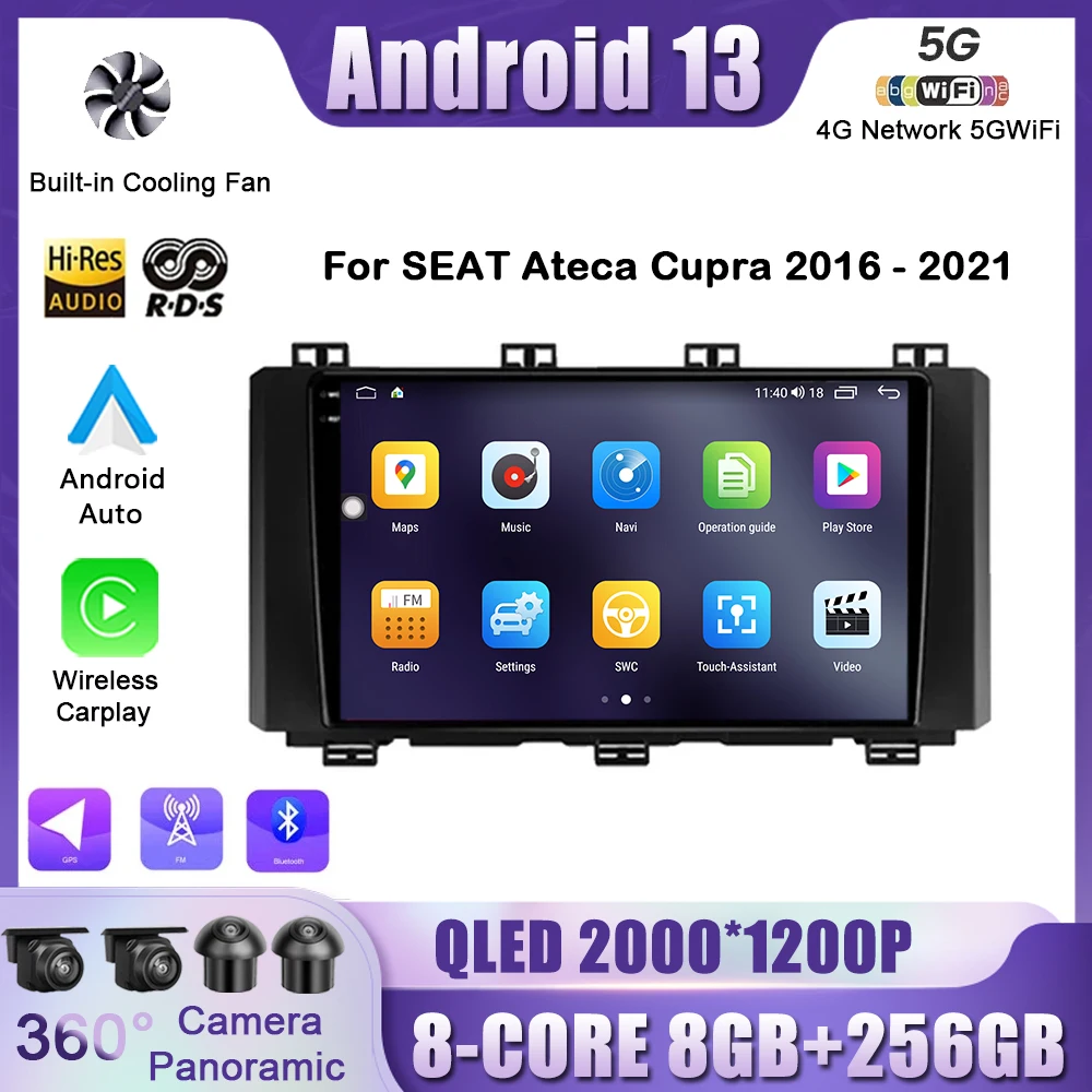 

Android 13 Player For Seat Ateca Cupra 2016 - 2021 Car Radio Carplay Navigation GPS Auto Video DSP 4G Wifi No 2din DVD BT 9INCH