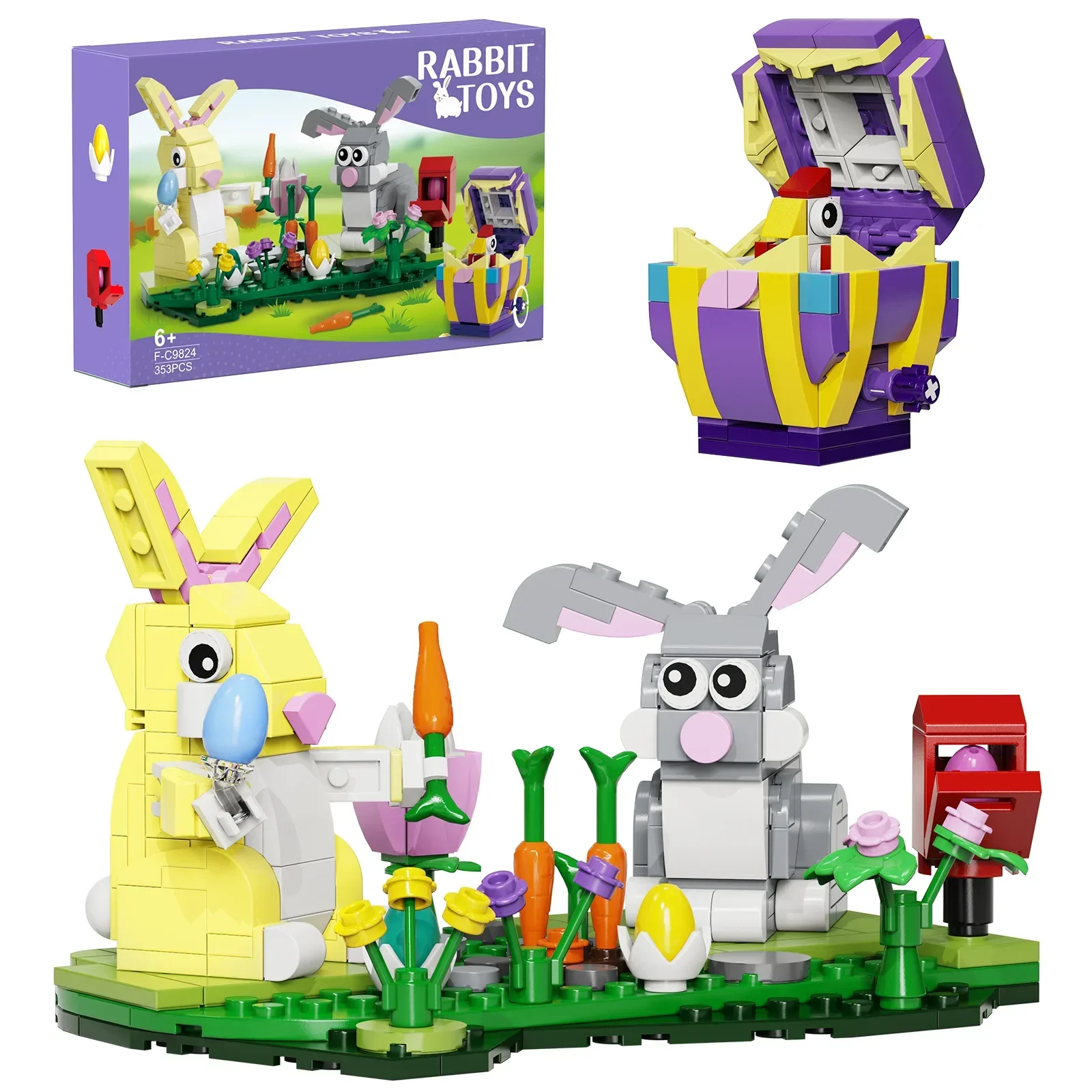 Easter Bunny Building Blocks MOC Gift Box Set Festival Celebration Cute Rabbit Assembly Model Puzzle Kids Toy Boy Birthday Gift