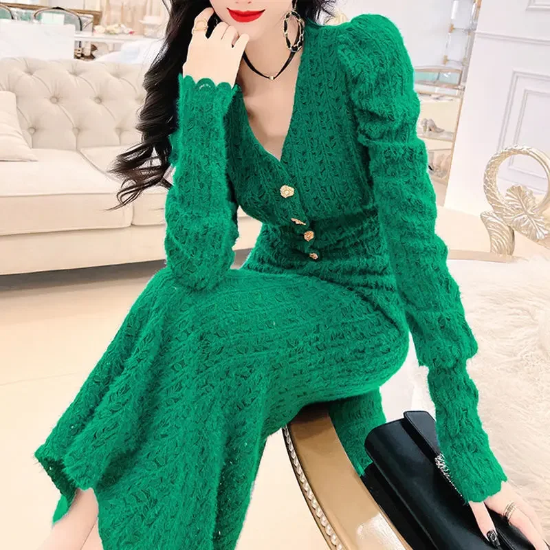 Women's Two Piece Suit Skirt Short Top Skirt Temperament Elegant Puff Sleeve Top High Waist Pack Hip Skirt