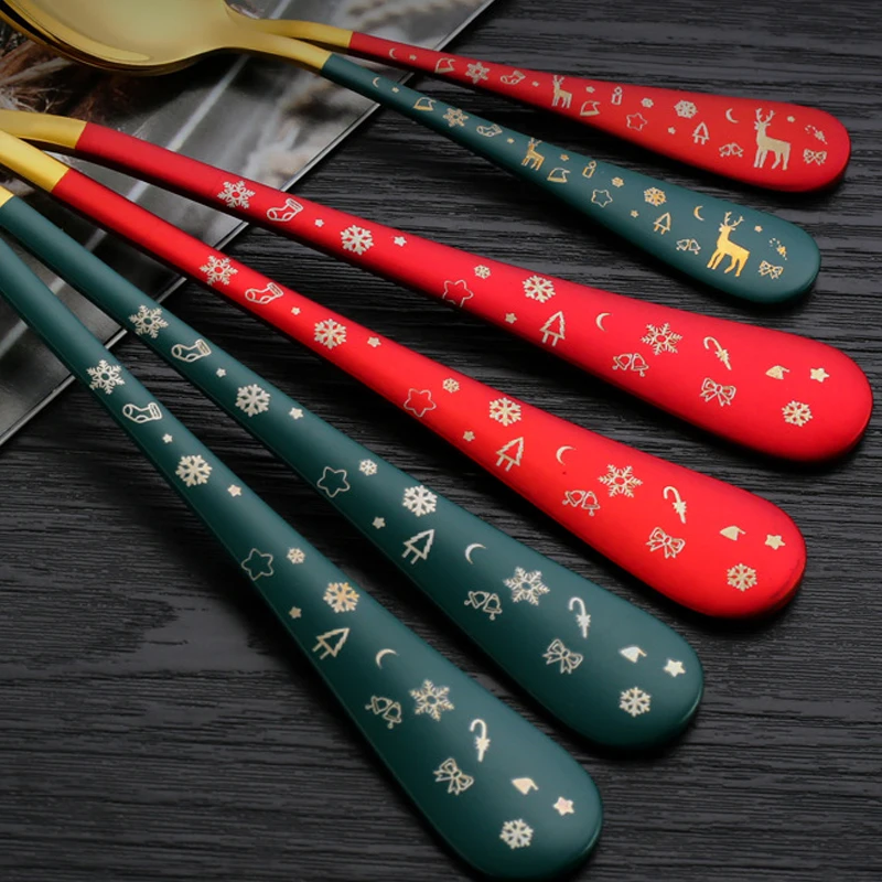 4PCS Stainless Steel Cutlery Set Fork Spoon Knife Classic Christmas Pattern Tableware Mirror Polished Durable Flatware