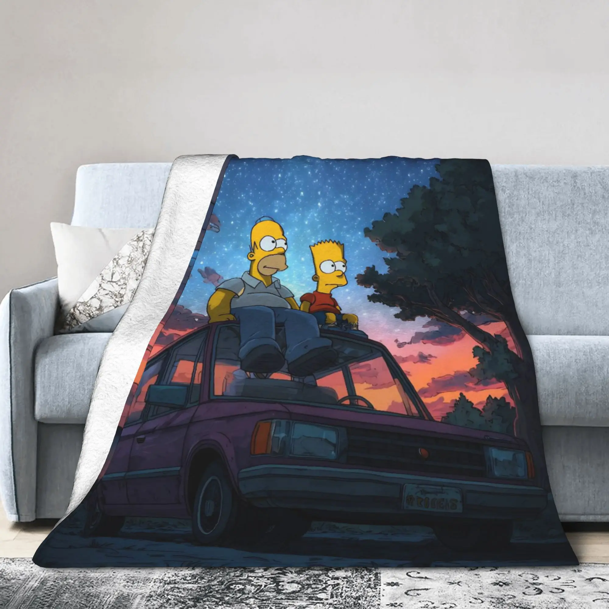 S-Simpsons السماء المرصعة بالنجوم البطانيات الفانيلا النسيج ديكور تنفس سوبر لينة رمي بطانية للمنزل في الهواء الطلق أفخم رقيقة لحاف