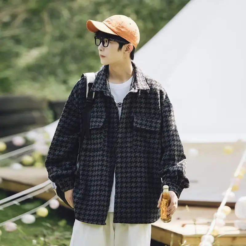 

Мужская джинсовая куртка с завышенной талией, весенне-осенняя свободная посадка с воротником, повседневная модная верхняя одежда для пар, полиэстер со стойкой