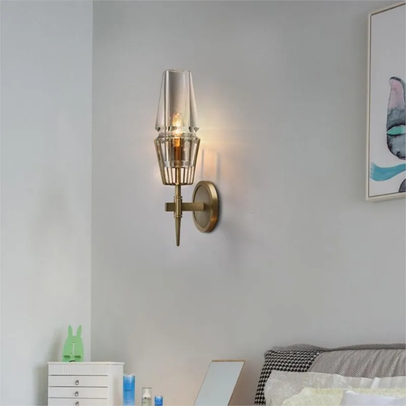 European Wall Light Nordic Design Living Room Dining Room Bathroom Bedroom Model Room Glass Gold Wall Lamp(With light bulb)