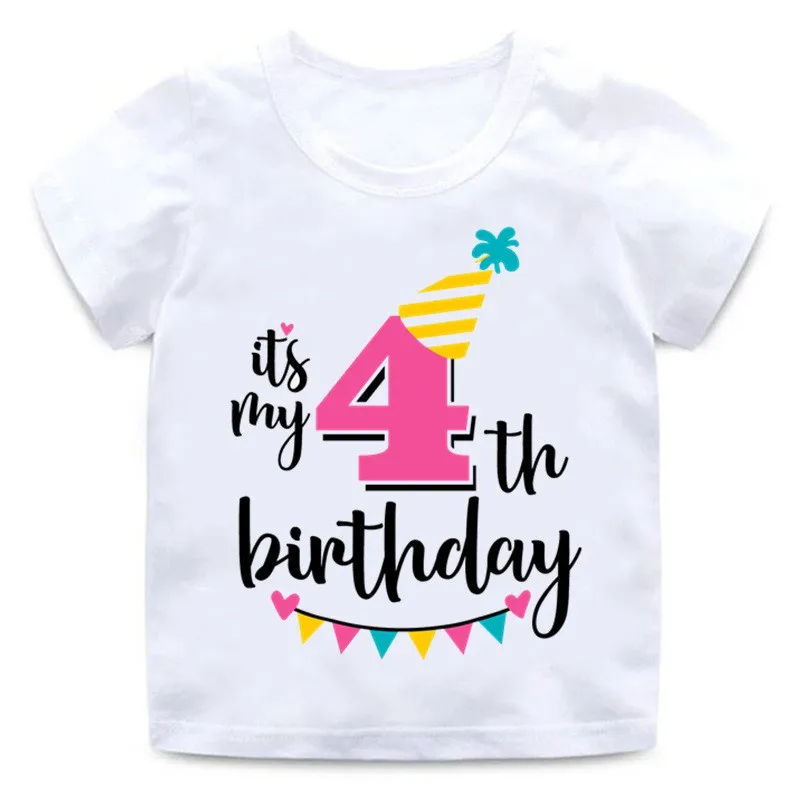 

Girls Happy Birthday Number 3-9 Print T shirt Baby Summer White T-shirt Kids Birthday Present Number Print Clothes White