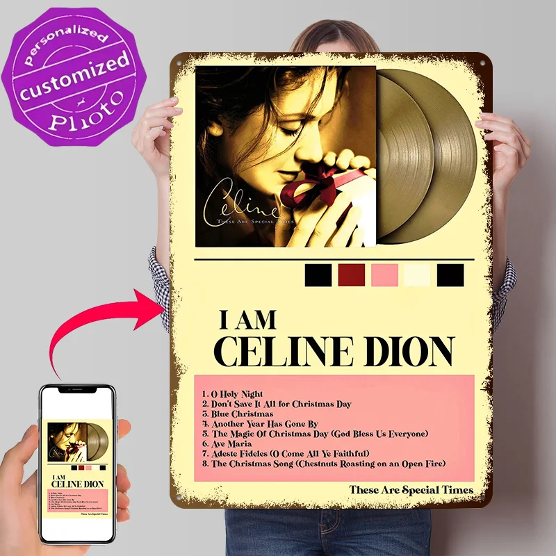 Celine Dion Albu - Póster Metálico 3D Personalizado con Textura, Letreros Vintage de Metal para Decoración del Hogar, Decoración para Salas de Juego, Decoración de Lujo para el Hogar