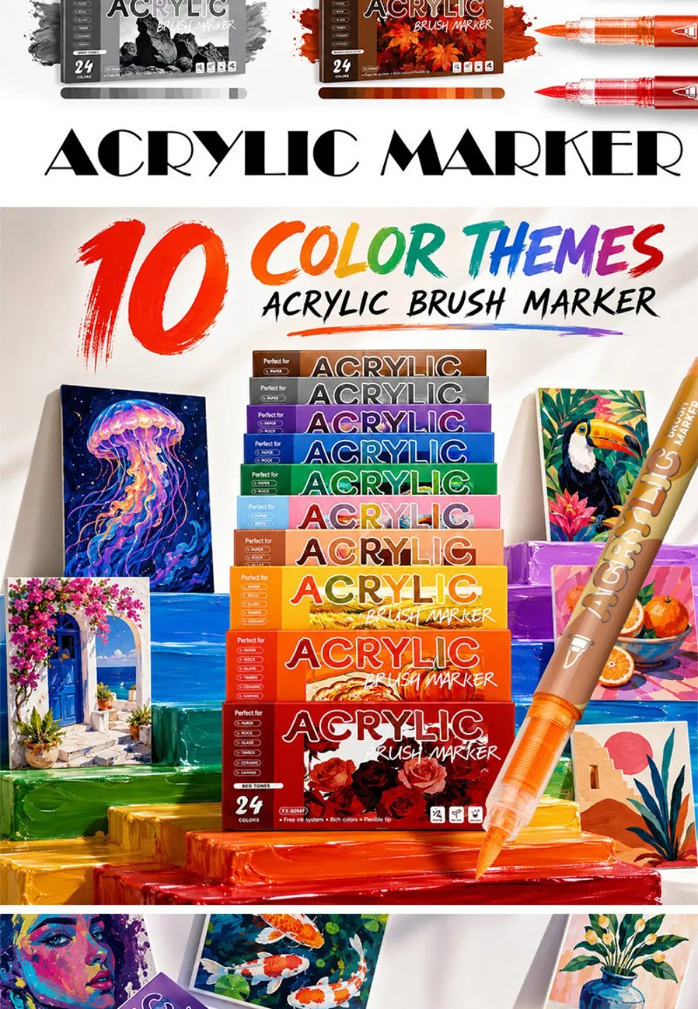 Set mit 12 oder 24 Acryl-Marker-Stiften (Pinselspitze) – geeignet für Stein, Glas, Holz, Keramik, Leinwand, Luftballons, Papier und DIY-Bastelprojekte – Detail 5