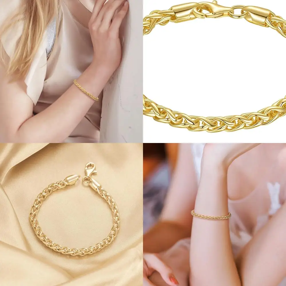 

Women's Stackable Wheat Chain 14K Gold Bracelet, Gift-Worthy Jewelry in Sizes 6.5 to 9 Inches