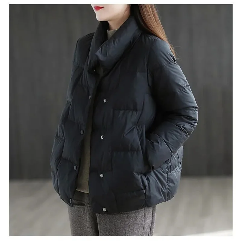 2024 New Korean Winter Jacket Cotton Padded Coat Women\'s Stand Collar Puffer Jacket Thicken Warm Long Sleeve Lightweight Outerwe