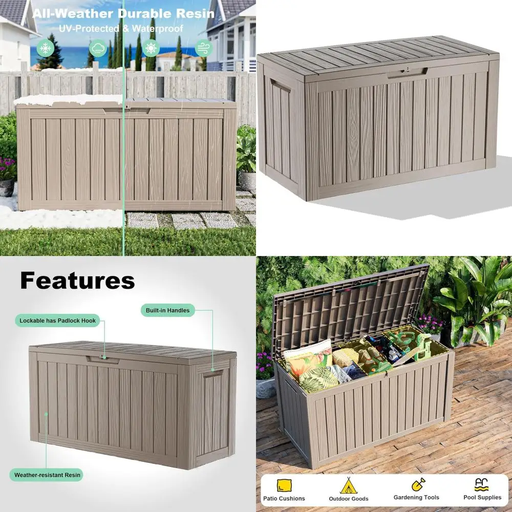 

90 Gallon Lockable Outdoor Storage Box for Patio, Garden, and Pool Supplies - Weatherproof and UV-Resistant Grey