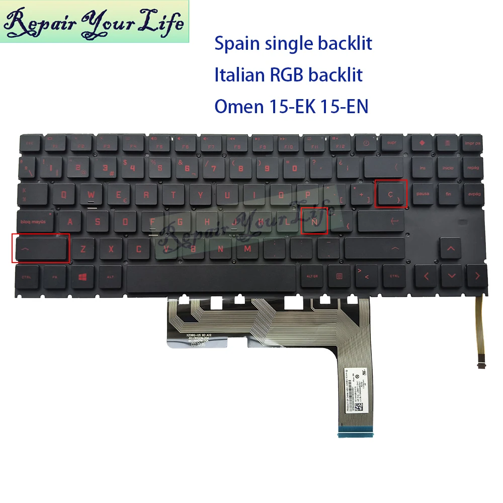 

Italian Spanish RGB Backlit Keyboard For HP OMEN 15-EK 15-EN TPN-Q236 Q238 Colorful Backlight Laptop Parts L87603-061 L88071-DH1