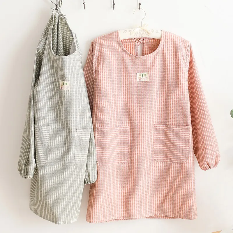 

Взрослый женский водонепроницаемый маслостойкий милый модный домашний кухонный фартук с длинными рукавами и обратным халатом для приготовления пищи