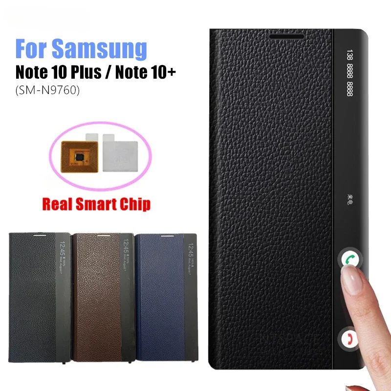 Cephalic dermis Leather Case For Samsung Galaxy Note 10 Plus Window View Smart Chip Flip Cover For Samsung Note 10+ Capa