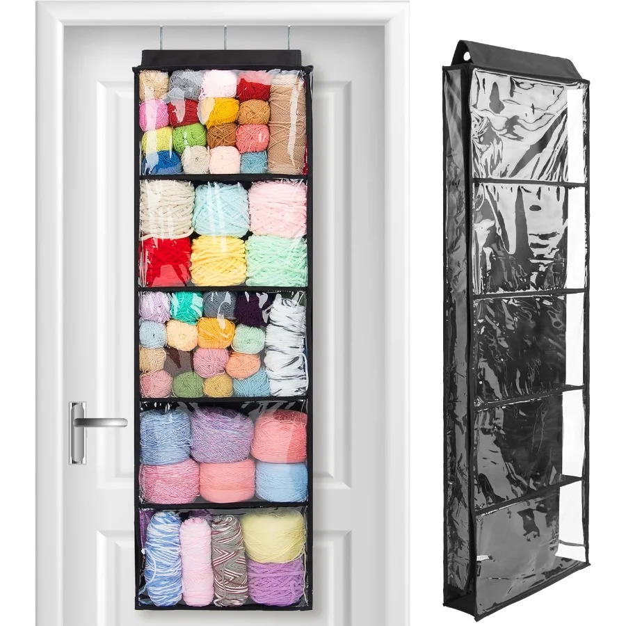 

Large Size Hanging Yarn Storage Organizer with 5 Compartments for Knitting and Crochet Accessories Clear Wall-Mounted Display S