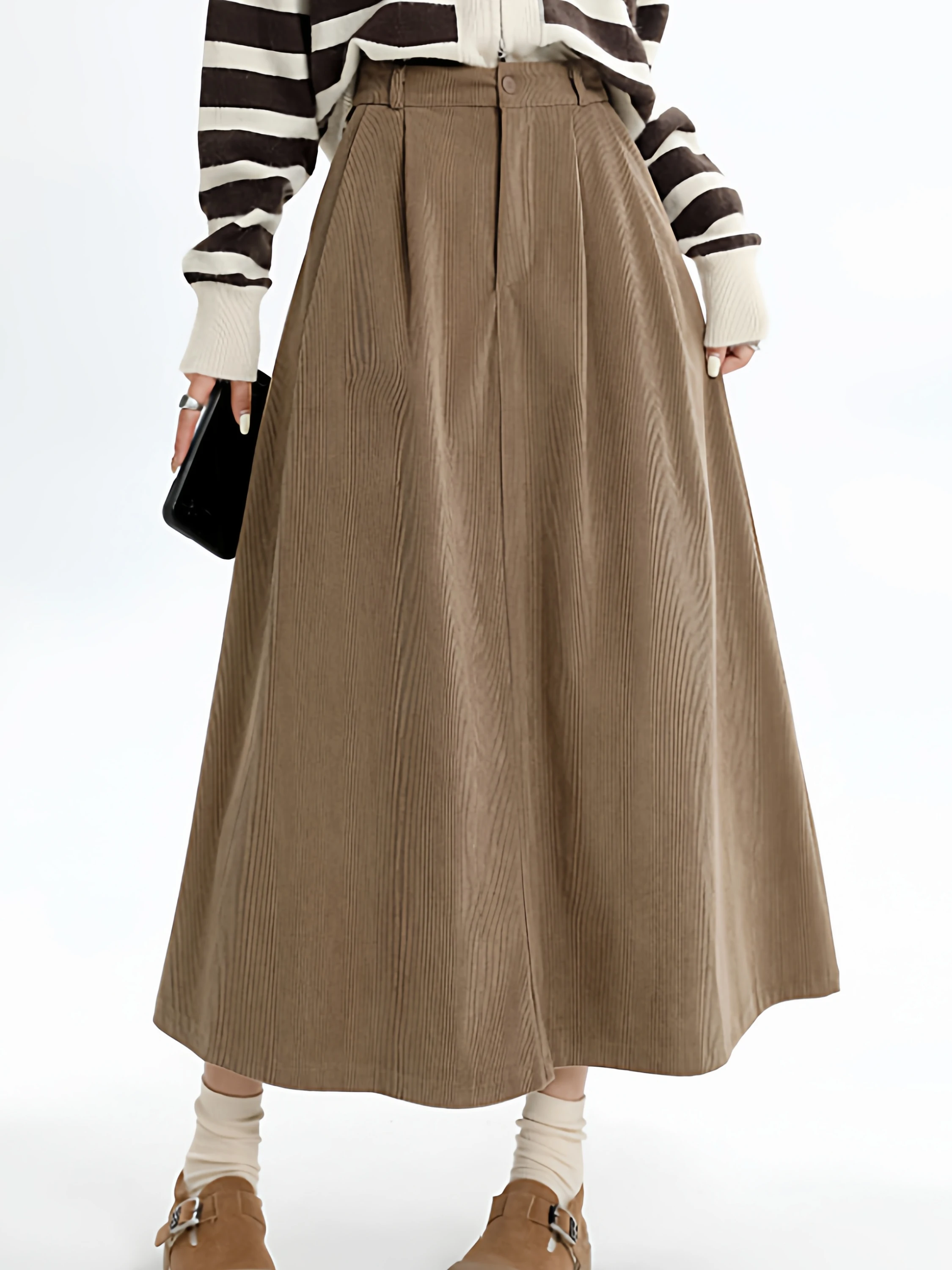 

plus Size Autumn Winter Woolen A-Line Midi Skirt Slimming High Waist Casual Pear Straight Body ape Women's Skirt