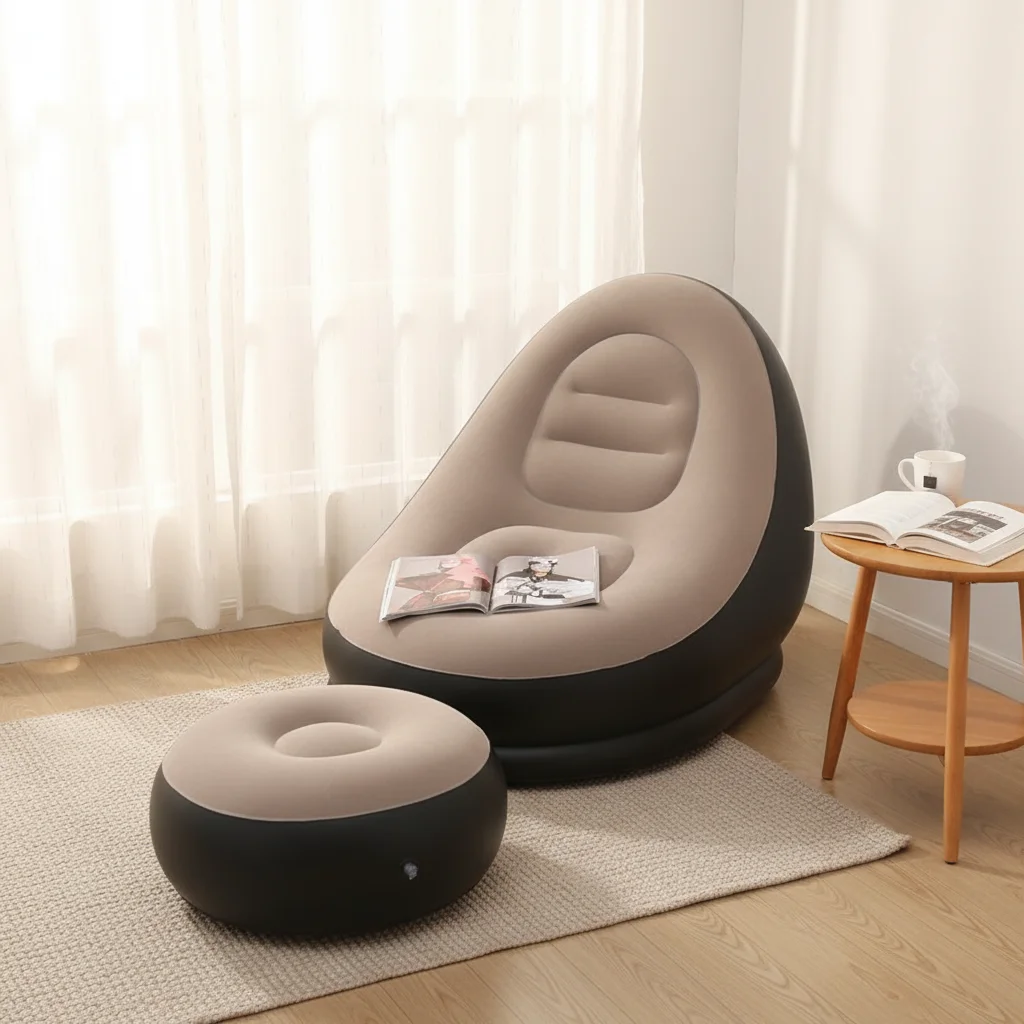 Portable Inflatable Air Sofa Chair Comfortable Foldable Lounge with Foot Pedals for Living Room Leisure Lazy Sofa