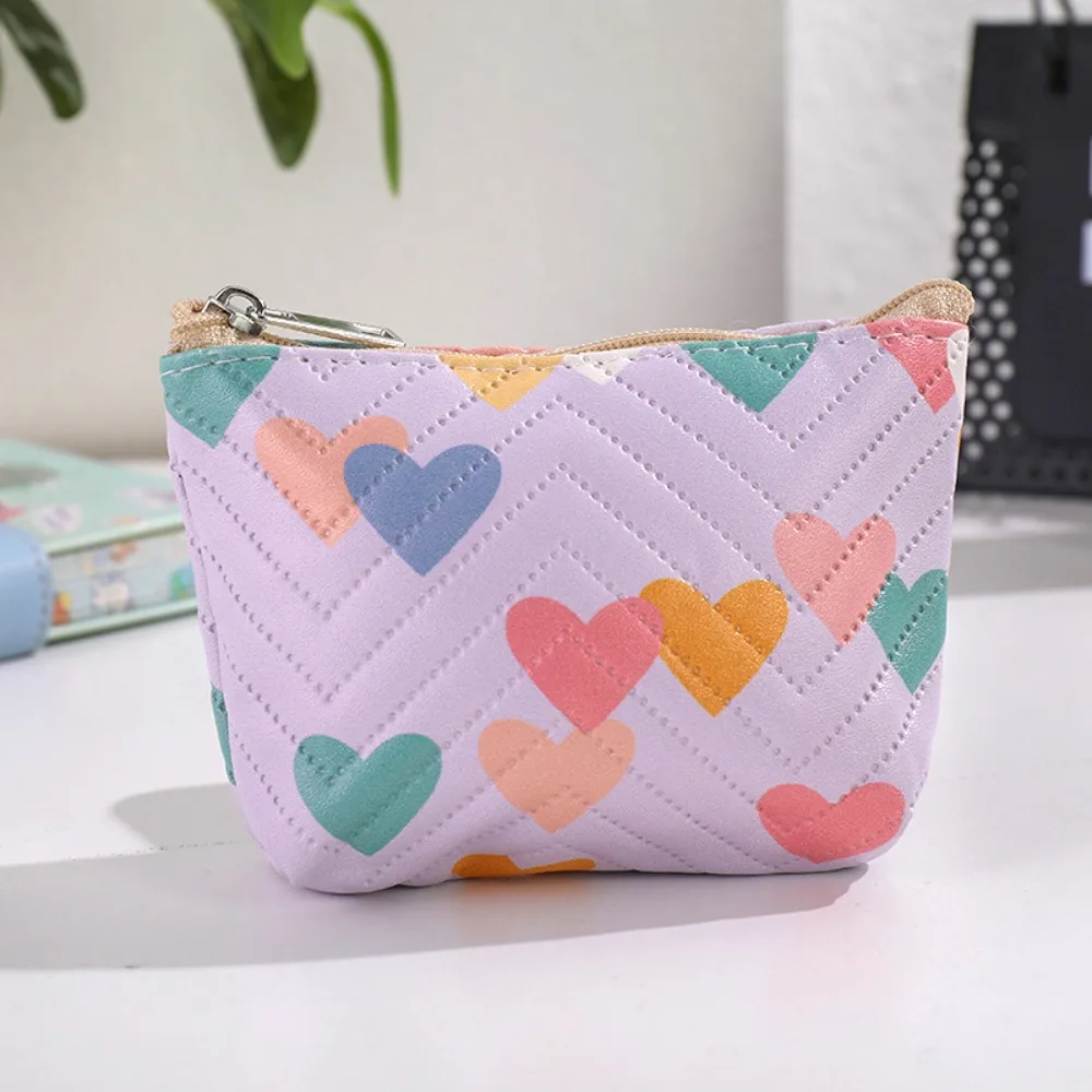 

Multi-functional PU Leather Coin Purse Heart Patterns Zipper Closure Small Makeup Bag Mini Wallet Home Travel