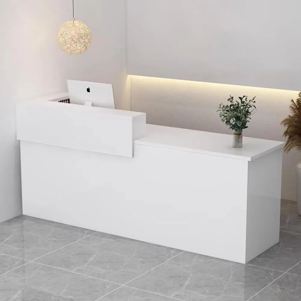 

Contemporary 39-95 Front Desk, Storage-Equipped Wooden Counter, White Reception Desk for Salon, Restaurant, Office - 39W x 23.5D