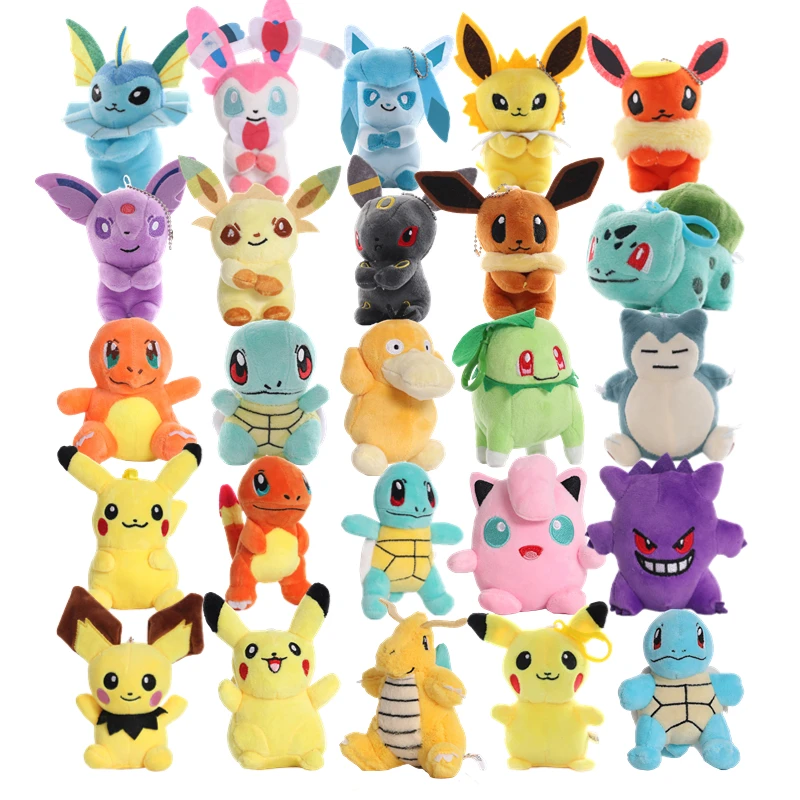 

10-14cm Pokemon Plush Stuffed Toys Pikachu Squirtle Gengar Psyduck Eevee Cartoon Figure Keychain Pendant Doll Baby Birthday Gift