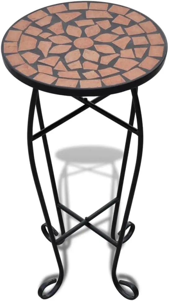 

Mosaic Side Table Plant Table - Terracotta and Black Iron Tube Ceramic Table Top