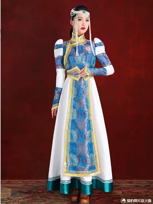 Original Mongolian Robe White Dress Inner Mongolia Ethnic Minority Costume Dance Performance Dress