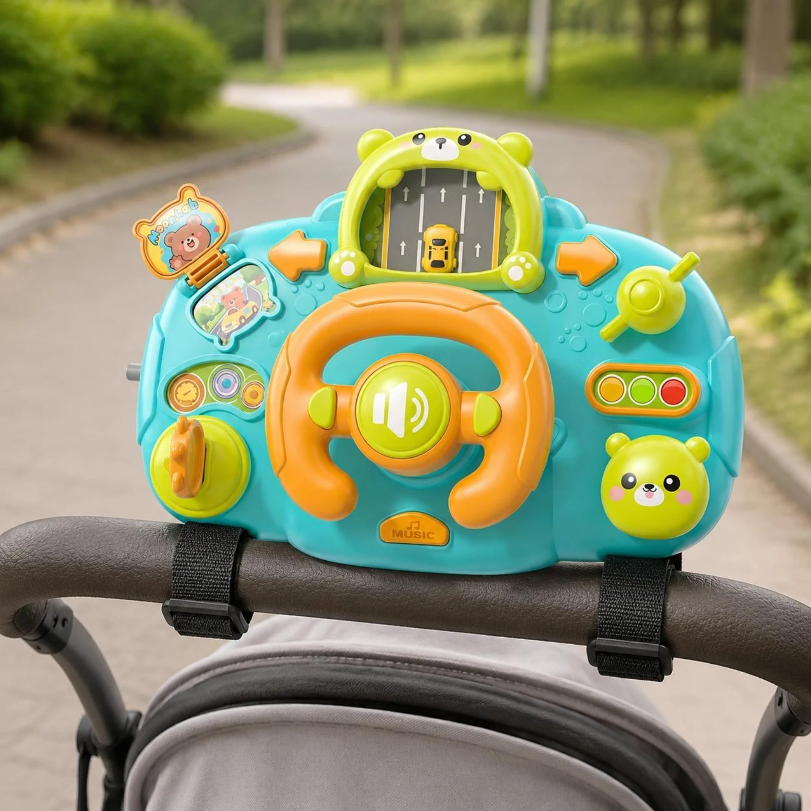 Steering Wheel Toy Fixing Straps Pretend Driving Toy Interactive Steering Wheel Soothing Kids Play Item Hand-Eye Coordination