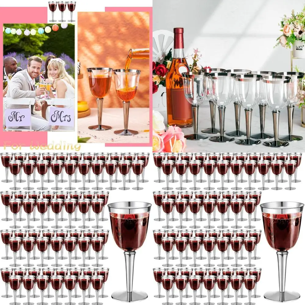 

Набор из 100 пластиковых бокалов для вина с ободком, 8 унций, прозрачные бокалы на ножке для элегантных вечеринок и торжеств