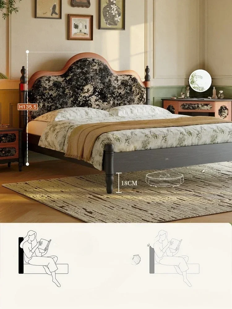 

French retro black bed 1.8 meters master bedroom double bed medieval princess bed